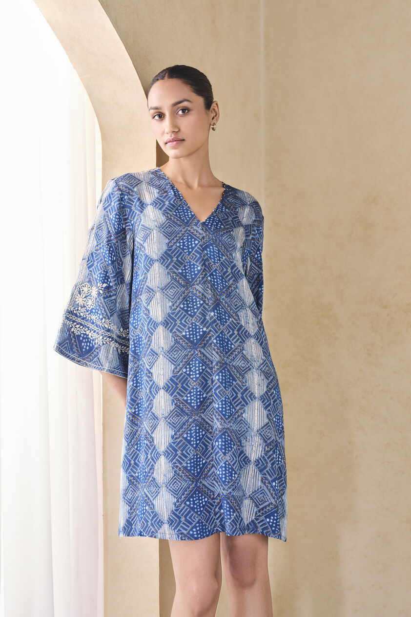 Landscape Handcrafted Dabu Dress - Blue, Blue, image 4
